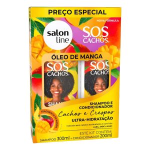 SHAMPOO SALON LINE KIT 300ML SOS CACHOS ÓLEO DE MANGA+CONDICIONADOR 200ML ÓLEO DE MANGA