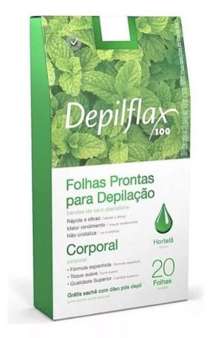 FOLHAS PRONTAS PARA DEPILAÇÃO CORPORAL DEPILFLAX 20 FOLHAS HORTELÃ